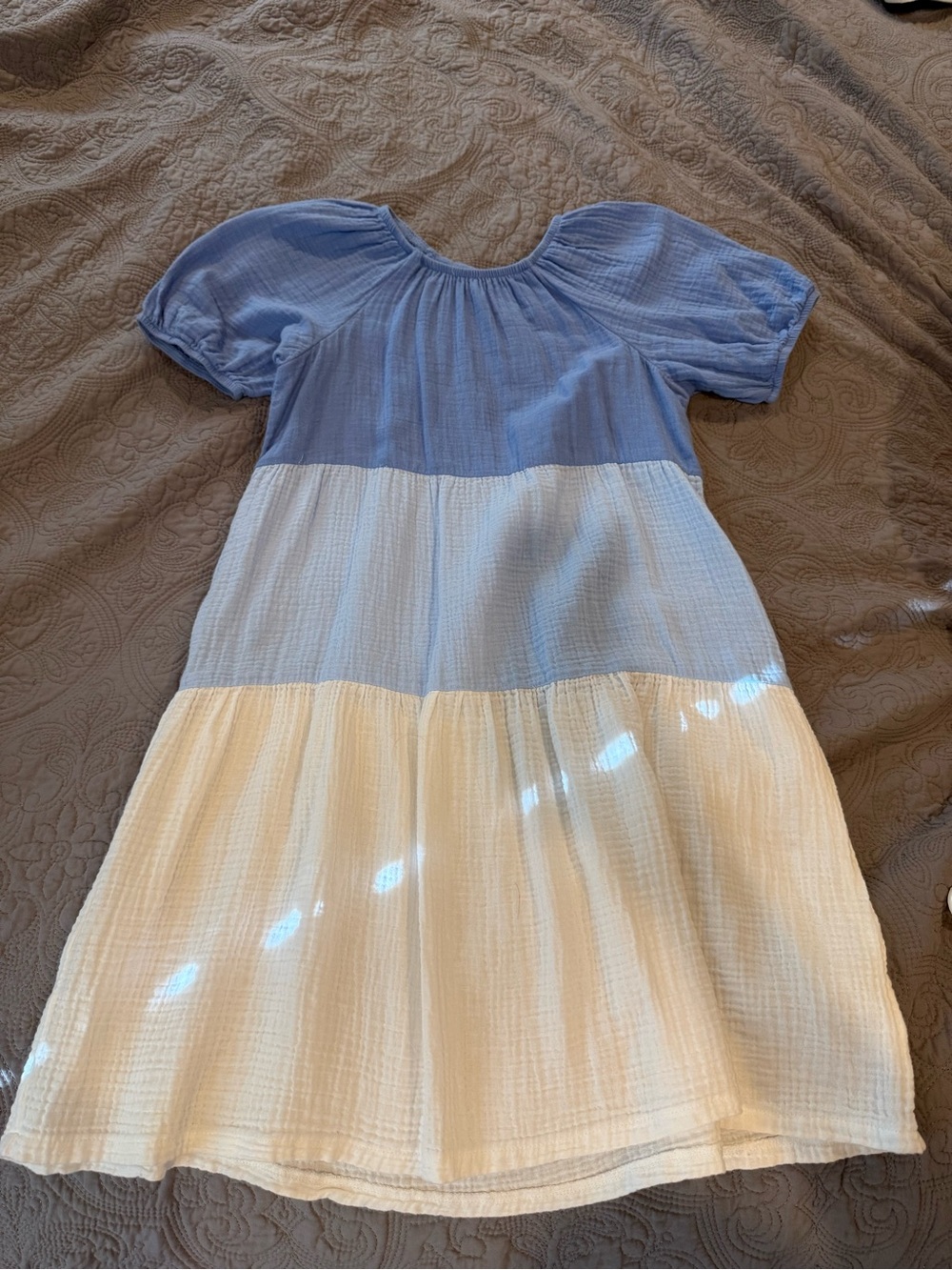 Blue and Cream Tiered Cotton Dress for Girls